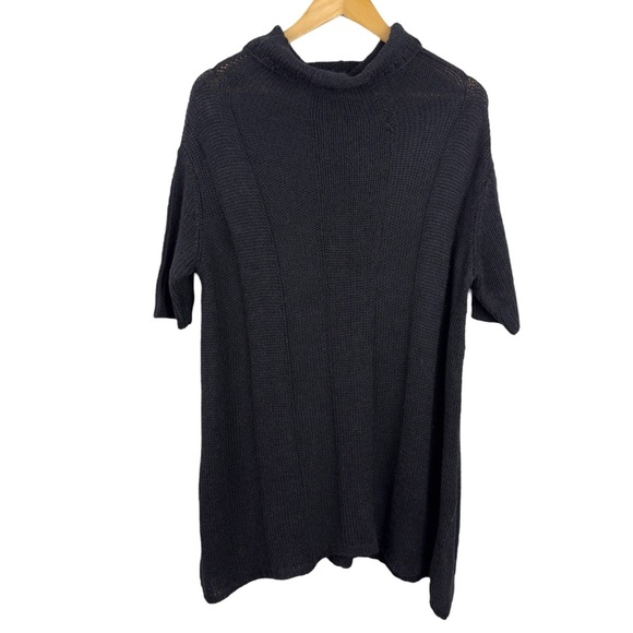 EILEEN FISHER Black Alpaca Silk Rib Turtleneck Long A-Line Short Sleeve Sweater - Picture 15 of 15